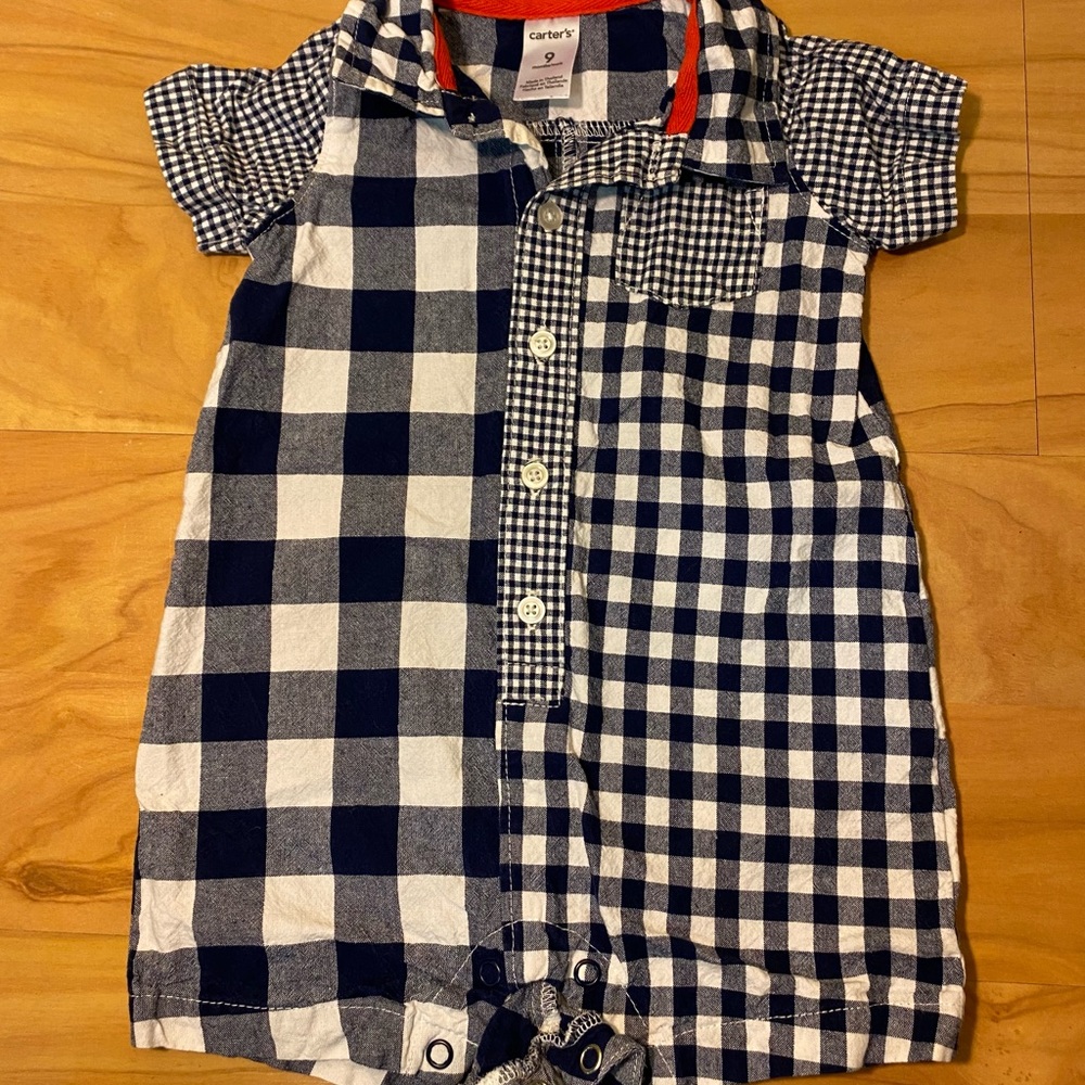 Baby Carter’s Blue & White Checkered Onesie 9M